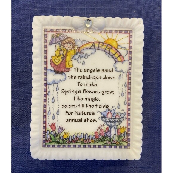 Vintage 1999 Shelly S. Rasche Ceramic Trinket  porcelain box.  Month Of April - Picture 1 of 8